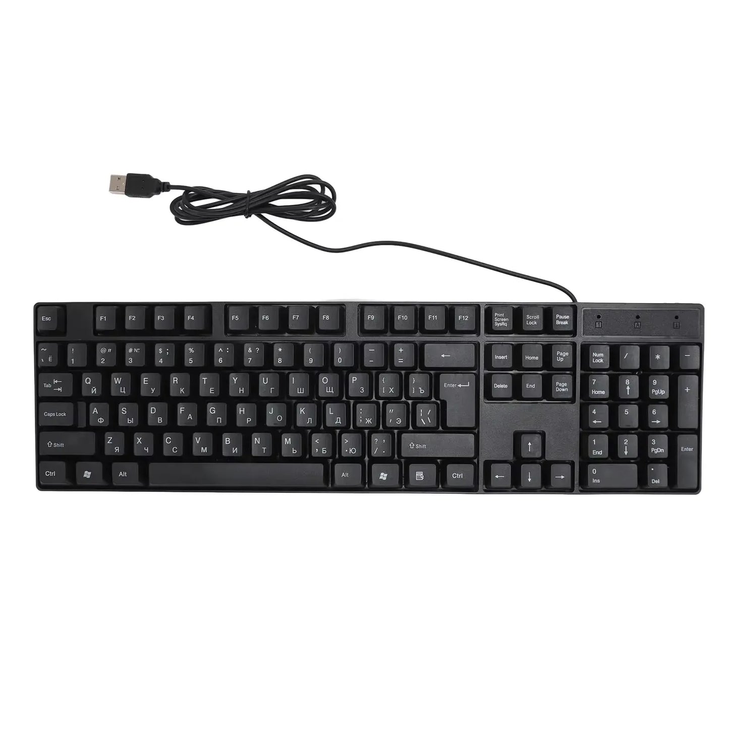 104-Tasten-USB-Tastatur mit Kabel, Englisch/Russisch/Spanisch/Französisch, ergonomisches Design, Gaming-Tastatur für Büro, Laptops und Desktops