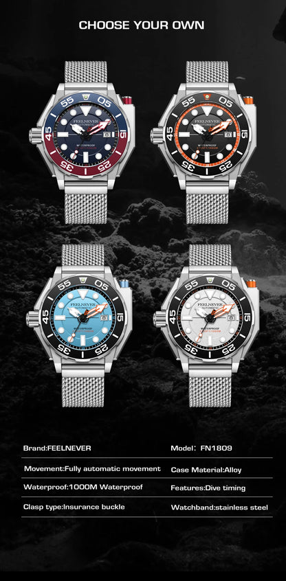 FeelNever New Top brand Men Luxury Watch 1000m Waterproof BGW9 Super luminous relogios masculinos Automatic Mechanical Watches