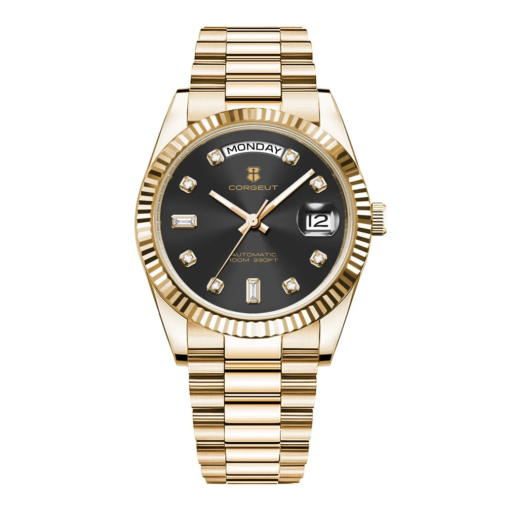 Luxuriöse Corgeut 36MM Herrenuhr ST1644 Automatische mechanische Armbanduhr mit Saphirglas Relogio Masculino 10BAR Day Swim Dress Watch