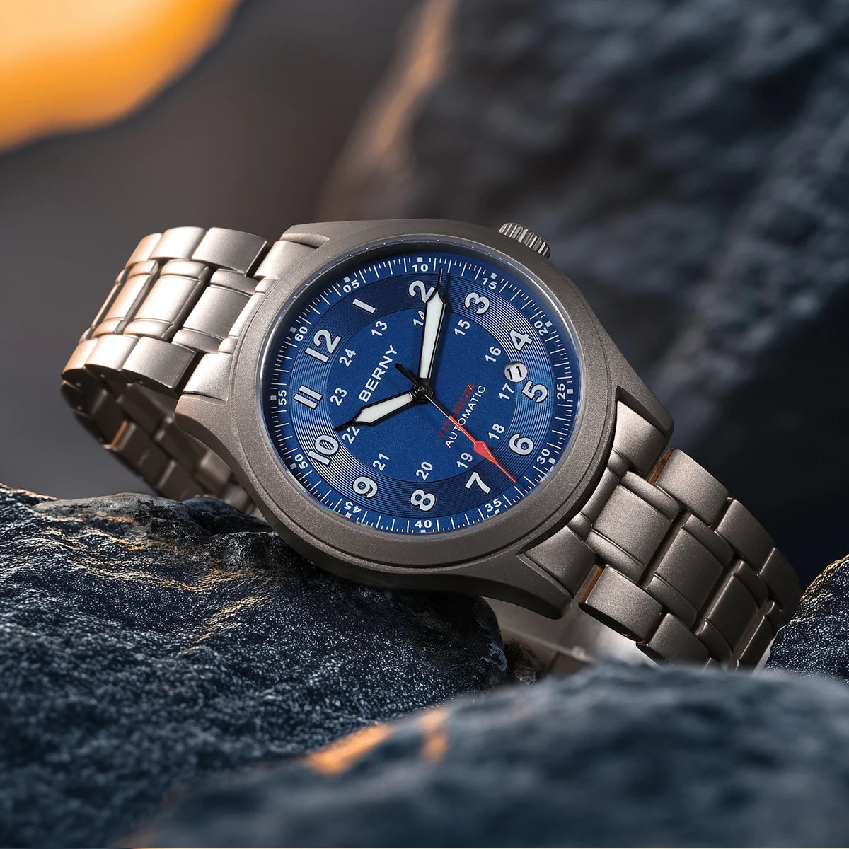 BERNY Automatic Full Titanium Watches for Men Sapphire Super Luminous Mechanical Field Watch Date 10ATM Sports Easy Read