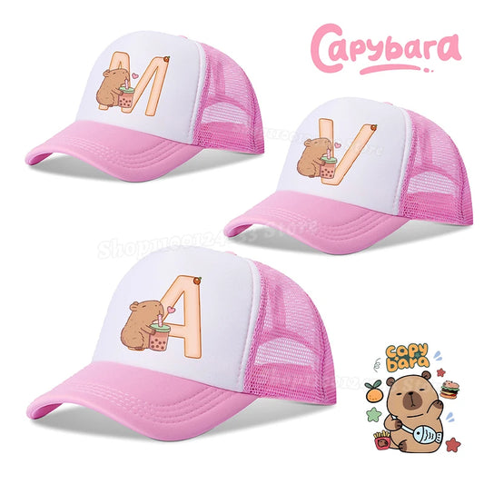 Capybara Cute Baseball Cap Girl Women Letters A-Z Anime Printed Hat Outdoor Casual Sunshade Summer Kids Boys Cap Kawaii Gift Hot