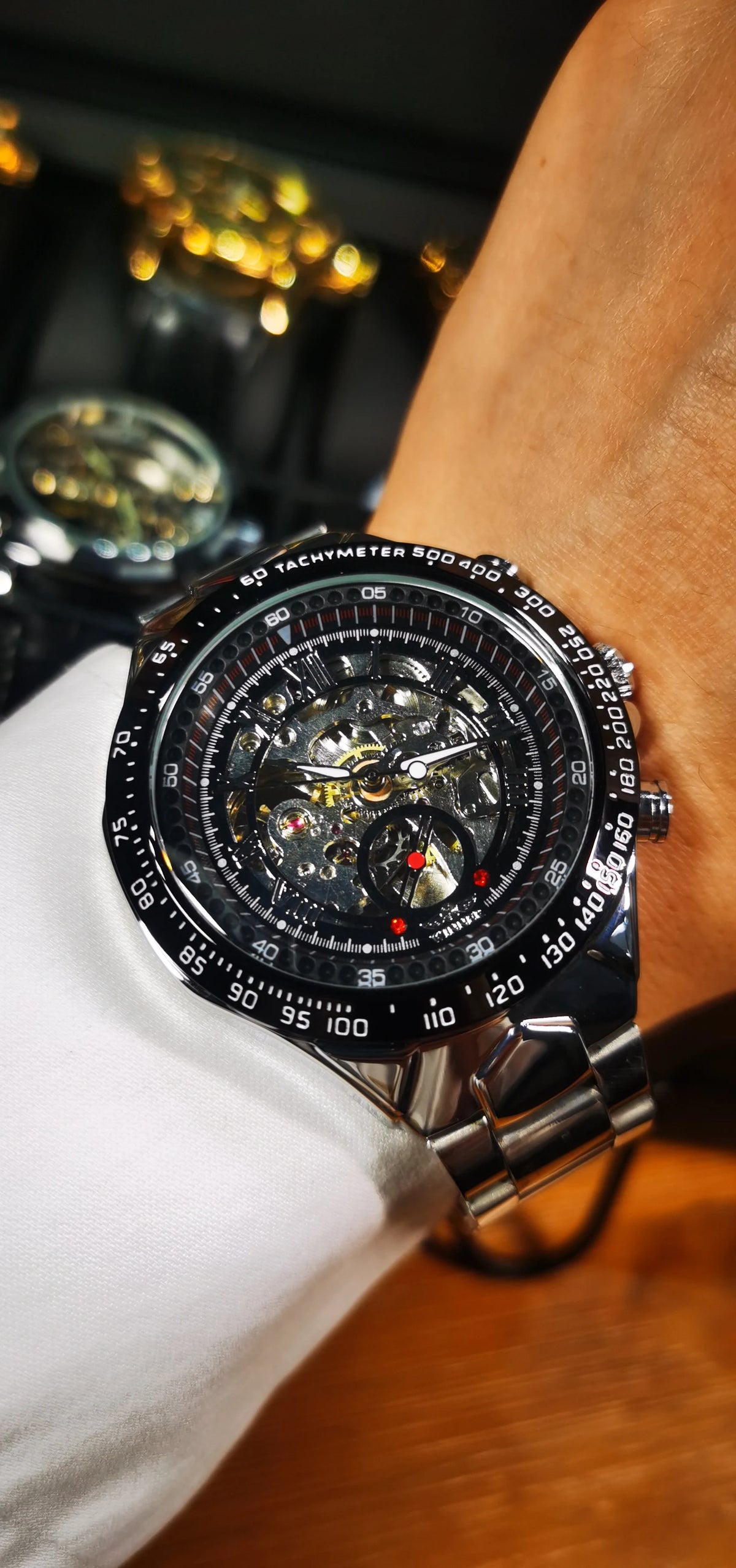 Montre automatique pour homme WINNER – Modèle squelette transparent, aiguilles luminescentes, bracelet en acier inoxydable, montre mécanique de marque de luxe