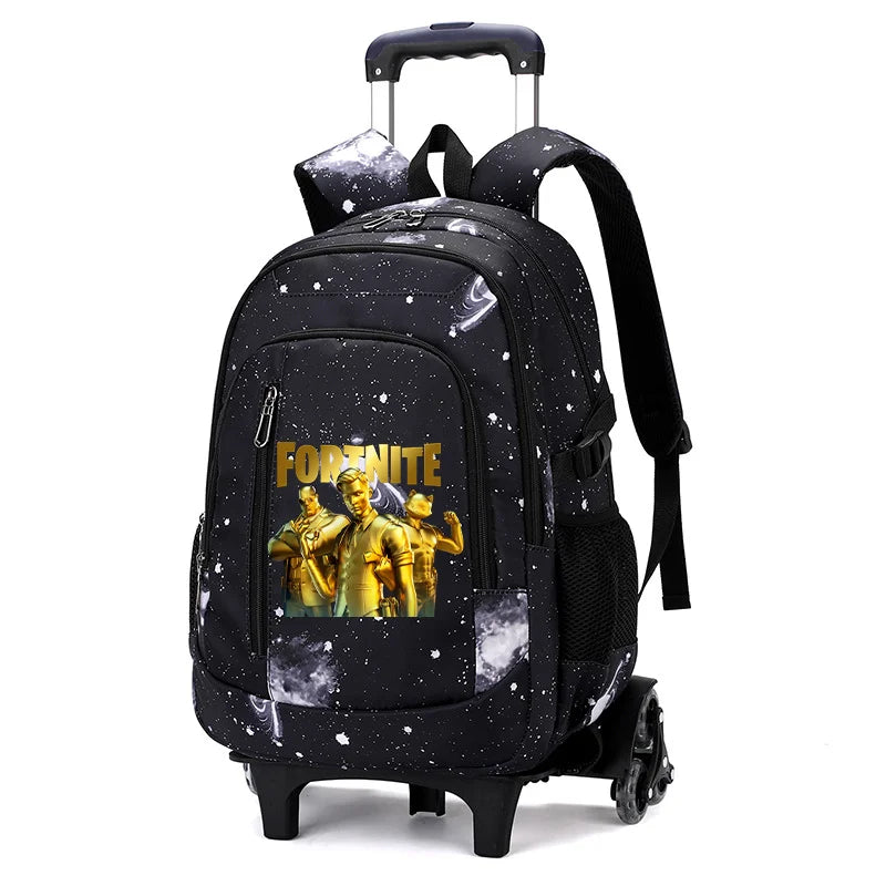 Fortnite 2-in-1 trolleyrugzak met sterrenhemelprint, grote capaciteit, waterdichte laptoptas met trapklimontwerp, schooltas voor studenten