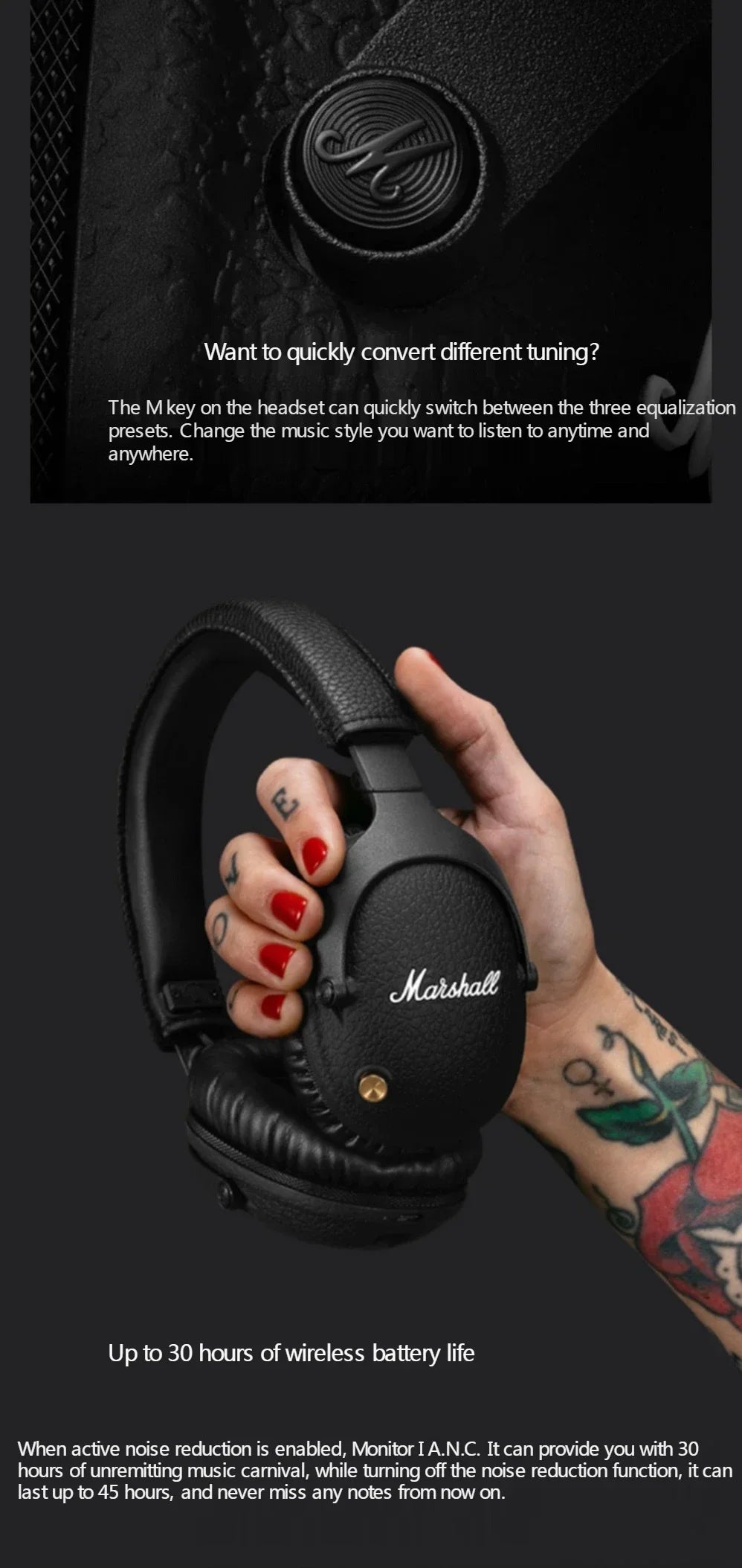 Marshall MONITOR II A.N.C. kabellose Kopfhörer mit Geräuschunterdrückung – Premium-Bluetooth-Over-Ear-Headset mit tiefem Bass, Mikrofon & Gaming-Audio