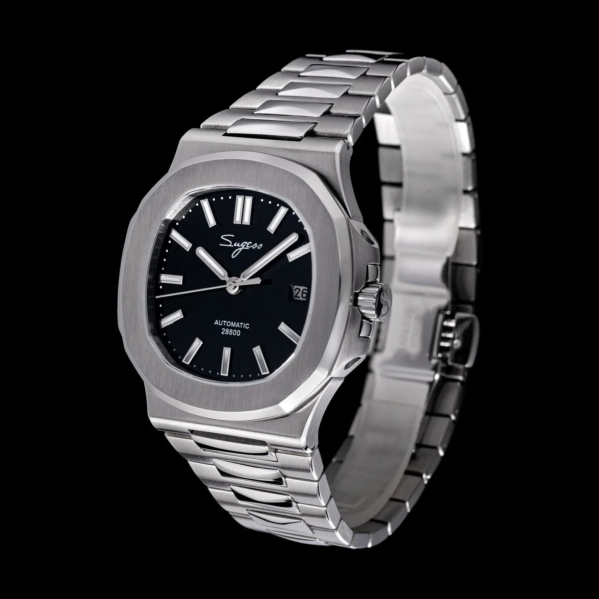 Sugess Herrenuhr, automatische mechanische Armbanduhr, Miyota 9015 Uhrwerk, MOP-Zifferblatt, Leuchtfunktion, wasserdicht bis 5bar, Luxus-Armband S466