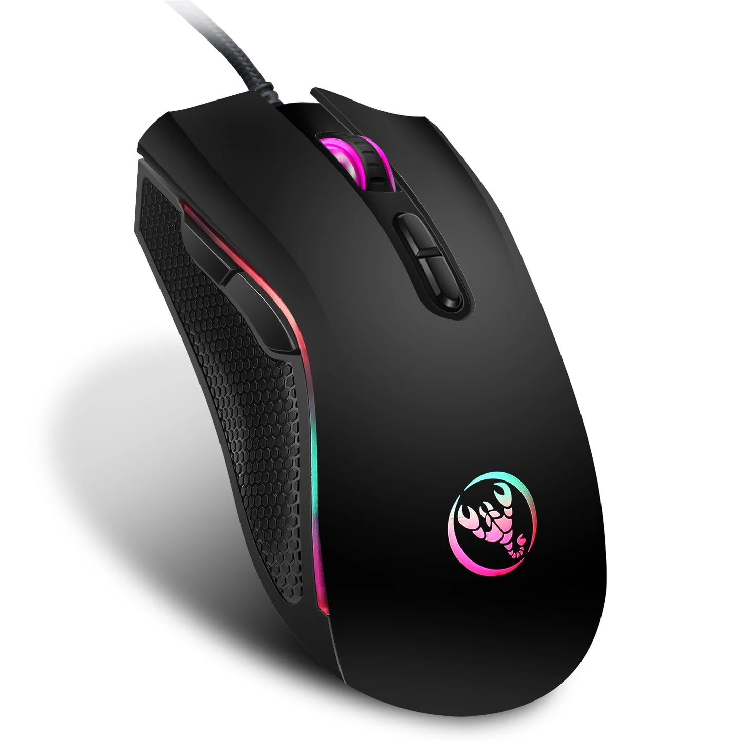 Escolha popular HXSJ A869 rato gaming com fio ótico ergonómico RGB em ABS, ajuste de resolução em 4 níveis para portátil e PC