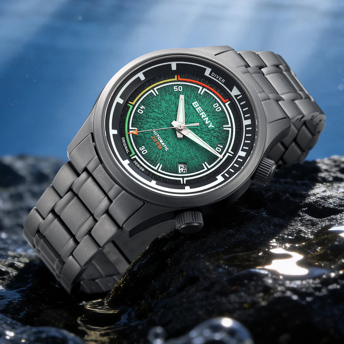 BERNY Automatic Diving Watches for Men Full Titanium Lightweight Super Luminous Mechanical Men's Diver Watch 20ATM Sapphire