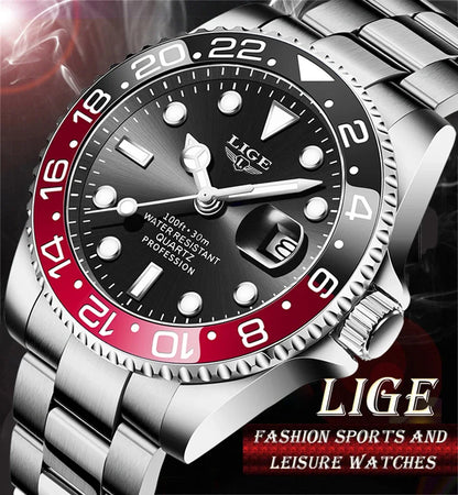 LIGE Men’s Luxury Quartz Watch  Stainless Steel, Luminous Dial, Waterproof & Business Design