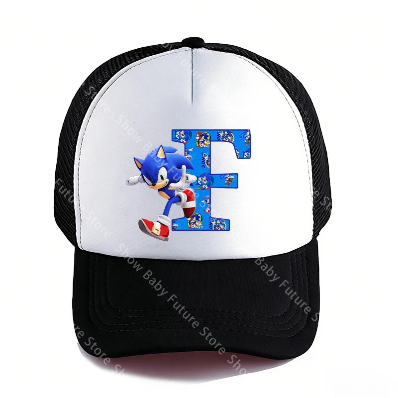 Summer Black Baseball Caps for Adult Cartoon Letters Sonics Boys Girls Outdoor Sports Breathable Mesh Hat Cute Anime Sunbonnet