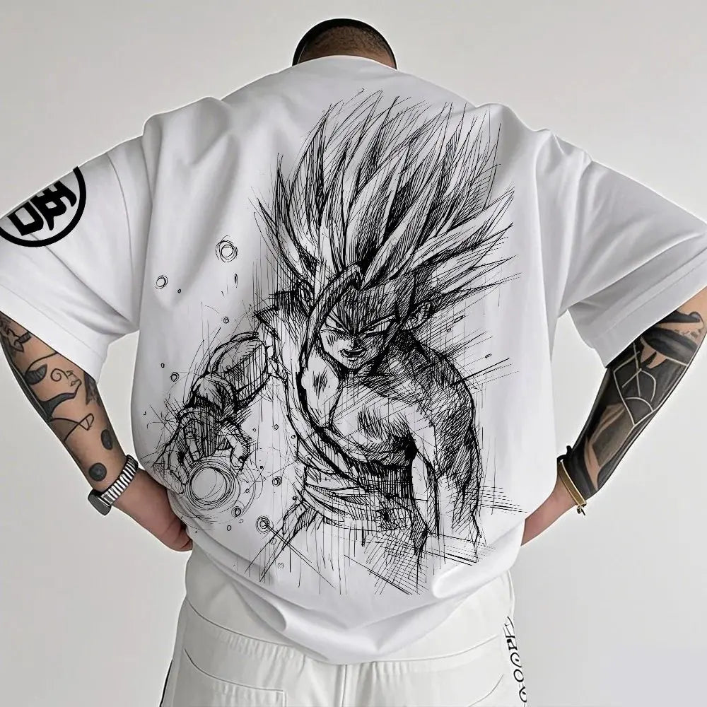 Dragon Ball -animaatio-T-paita miehille, kesäinen, uusi kaksipuolisella painatuksella, väljä rento Harajuku-tyylinen trendikäs lyhythihainen vanhempi–lapsi-paita