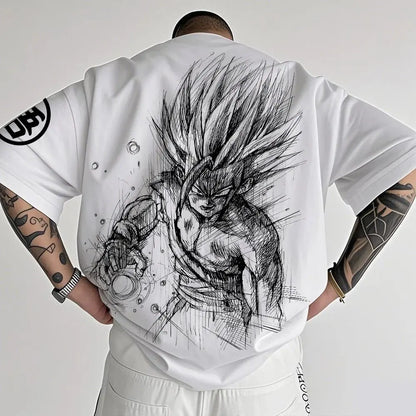 Dragon Ball -animaatio-T-paita miehille, kesäinen, uusi kaksipuolisella painatuksella, väljä rento Harajuku-tyylinen trendikäs lyhythihainen vanhempi–lapsi-paita