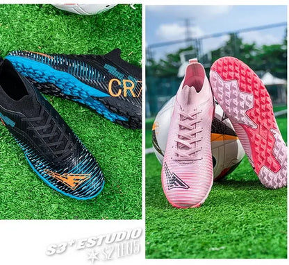 Kinder-Fußballschuhe mit Zehenschutz gegen Stöße, Schnürverschluss, kurzen rutschfesten Stollen, strapazierfähig und atmungsaktiv, für Outdoor-Spiele auf Rasen