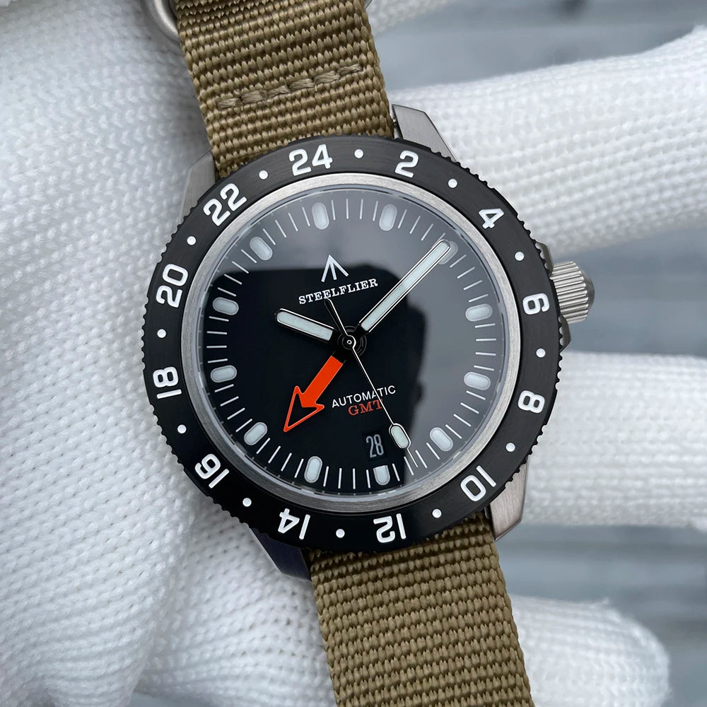 STEELFLIER Official SF793 Luxury GMT Mechanical Wristwatch Steel Bezel NH34 Movement Super Luminous 20Bar Waterproof Dive Watch