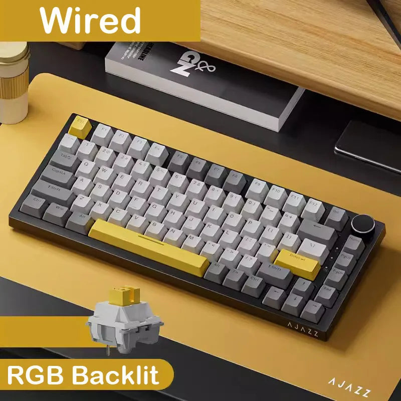 AJAZZ AK820 Pro kabelgebundene & kabellose mechanische Gaming-Tastatur, Tri-Mode, RGB-Hintergrundbeleuchtung, Hot-Swappable-Switches, kompaktes 70%-Layout, PC/Mac