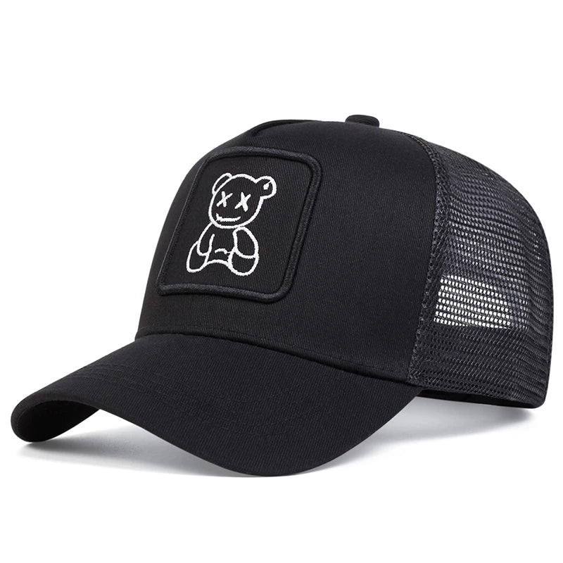 Cute Bear Embroidery Mesh Trucker Hat Unisex Adjustable Baseball Cap Spring Summer Outdoor Casual Sunscreen Hat