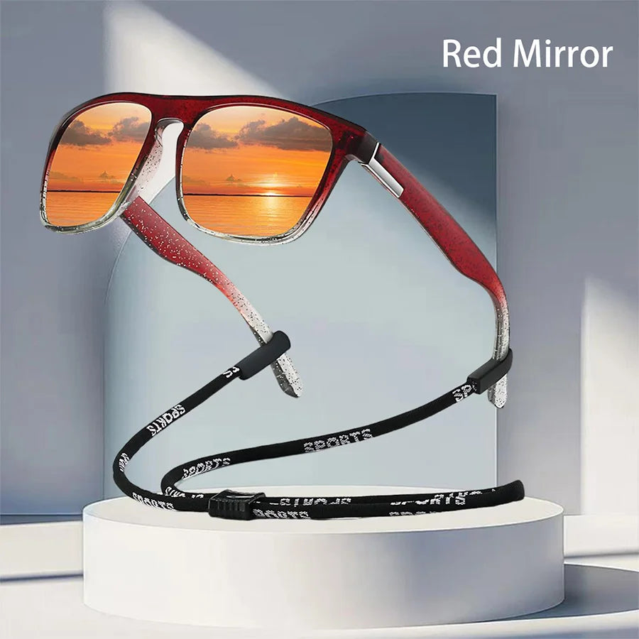 With Chain Fashion Vintage Glittering Material Square Sunglasses Men Women Fishing Driving Classic Brand Designer Sun Glasse