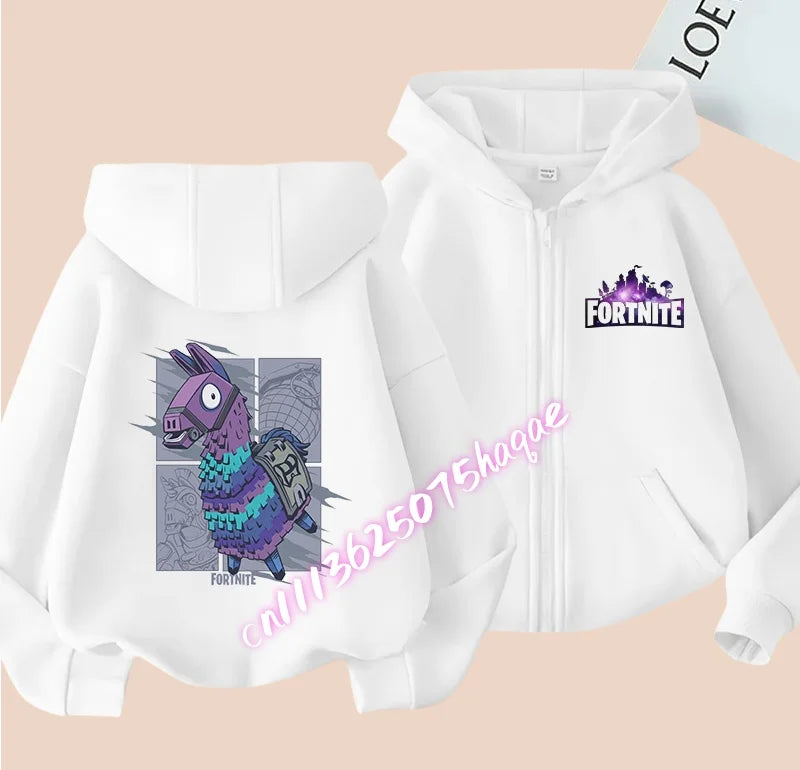 Neue Fortnite-Kapuzenjacke für Kinder im Herbst, mit Cartoon-Spielcharakter-Print, Reißverschluss, Winterjacke für Jungen