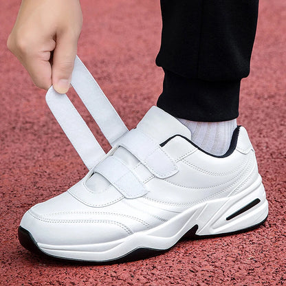 Férfi állítható tépőzáras bőr cipő, alkalmi sportcipő, fehér cipő, Masculino Zapatillas Deportivas Tenis