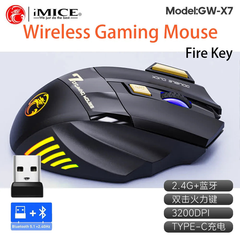 Wireless Mouse Bluetooth Wireless Mouse Rechargeable Computer Mouse Gamer Ergonomic Gaming Mause RGB Backlit Silent Mice For PC