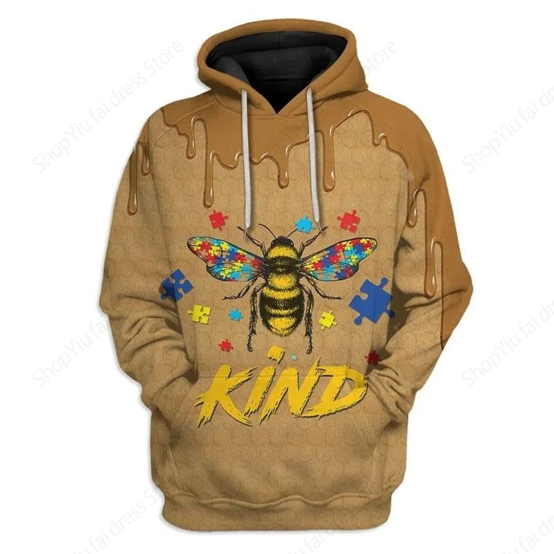 Sweat à capuz vintage para homem com padrão de lobo e abelha, estampado 3D, sweatshirt de moda, casaco para rapaz e mulher, fato de treino 6XL