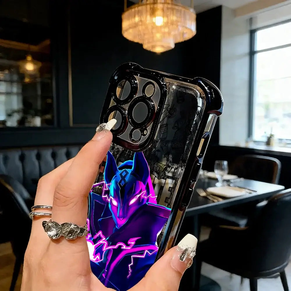 Battle Royales Fortnites-belagt telefoncover til iPhone 17 17e 16e 16 15 14 13 12 11 Pro Max X XR XSMax 7 8 Mini Air Plus Airabag
