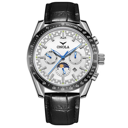 Relógio mecânico para homem ONOLA – Relógio automático de luxo com um estilo descontraído, com bracelete em pele e mostrador perfurado
