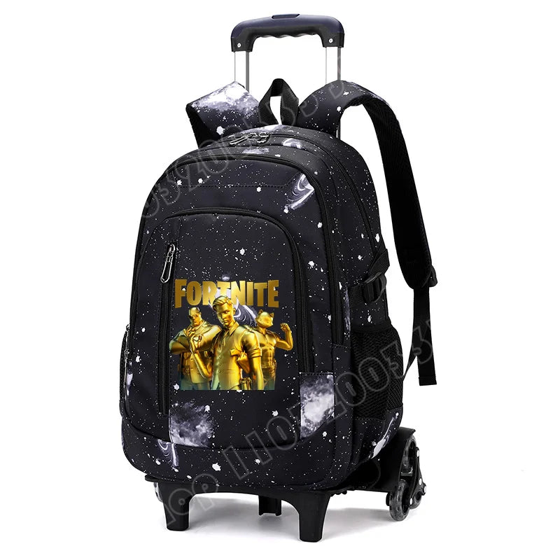 Fortnite 2-in-1 trolleyrugzak met sterrenhemelprint, grote capaciteit, waterdichte laptoptas met trapklimontwerp, schooltas voor studenten
