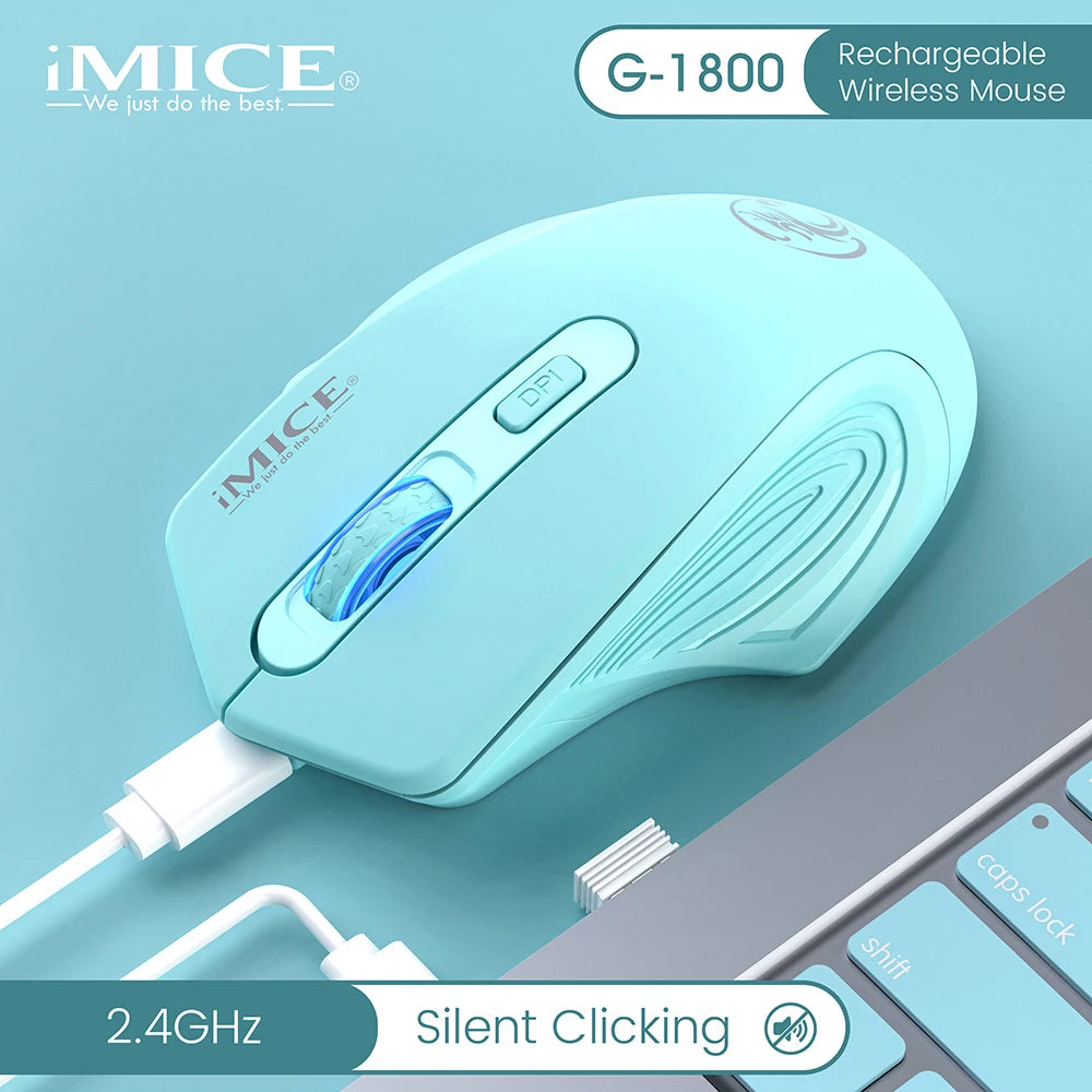 Silent Rechargeable 1600 DPI Adjustable 2.4GHz Wireless Connection Mouse Quiet Click For Office Use Compatible With PC Laptop