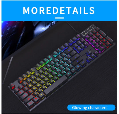 Teclado con cable de 104 teclas con retroiluminación RGB y efecto de respiración, set ergonómico de teclado y ratón gaming para ordenador, portátil, gamer y oficina