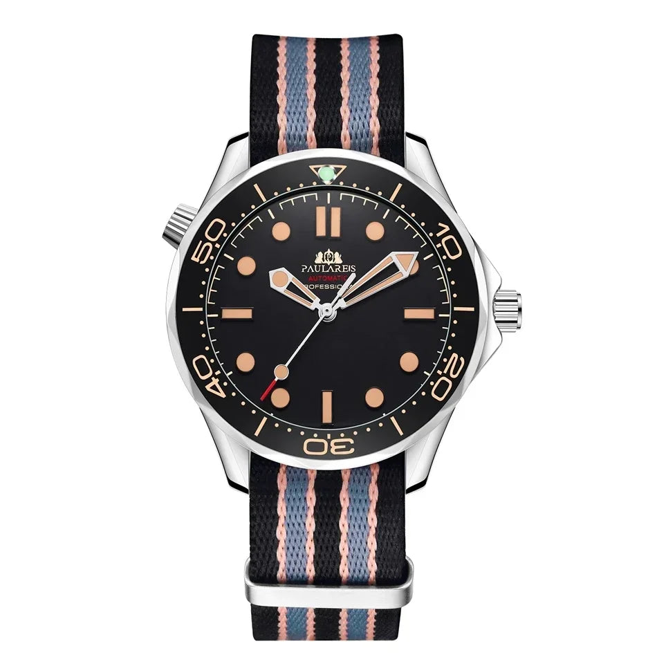 Automatic Mens Watch Mechanical Self Wind Movement Net Stainless Steel Nylon Strap Luxury Fashion Watches