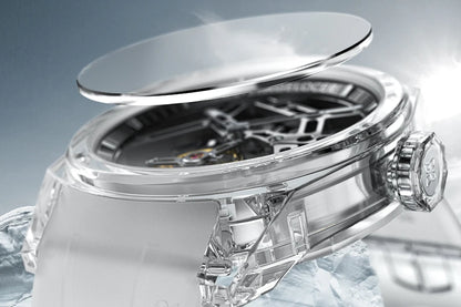 Orologio AGELOCER Limited Edition “Ice Never Melts” con tourbillon in cristallo a spirale libera, orologio meccanico manuale di lusso