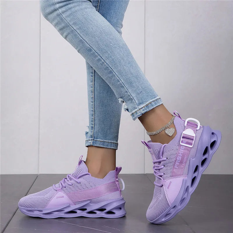 Zapatillas deportivas casual moradas de moda en oferta para mujer y hombre, calzado running con suela tipo blade, talla grande 48, ligeras y transpirables, zapatillas deportivas de malla para hombre