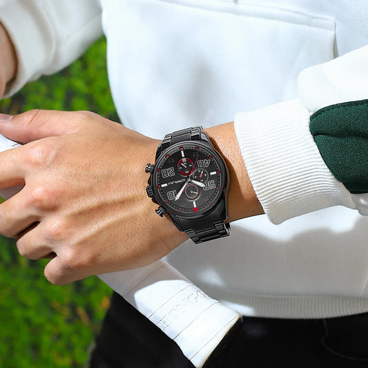 Reloj para hombre CRRJU: cronógrafo de lujo, esfera grande, acero inoxidable, resistente al agua, con indicador de fecha
