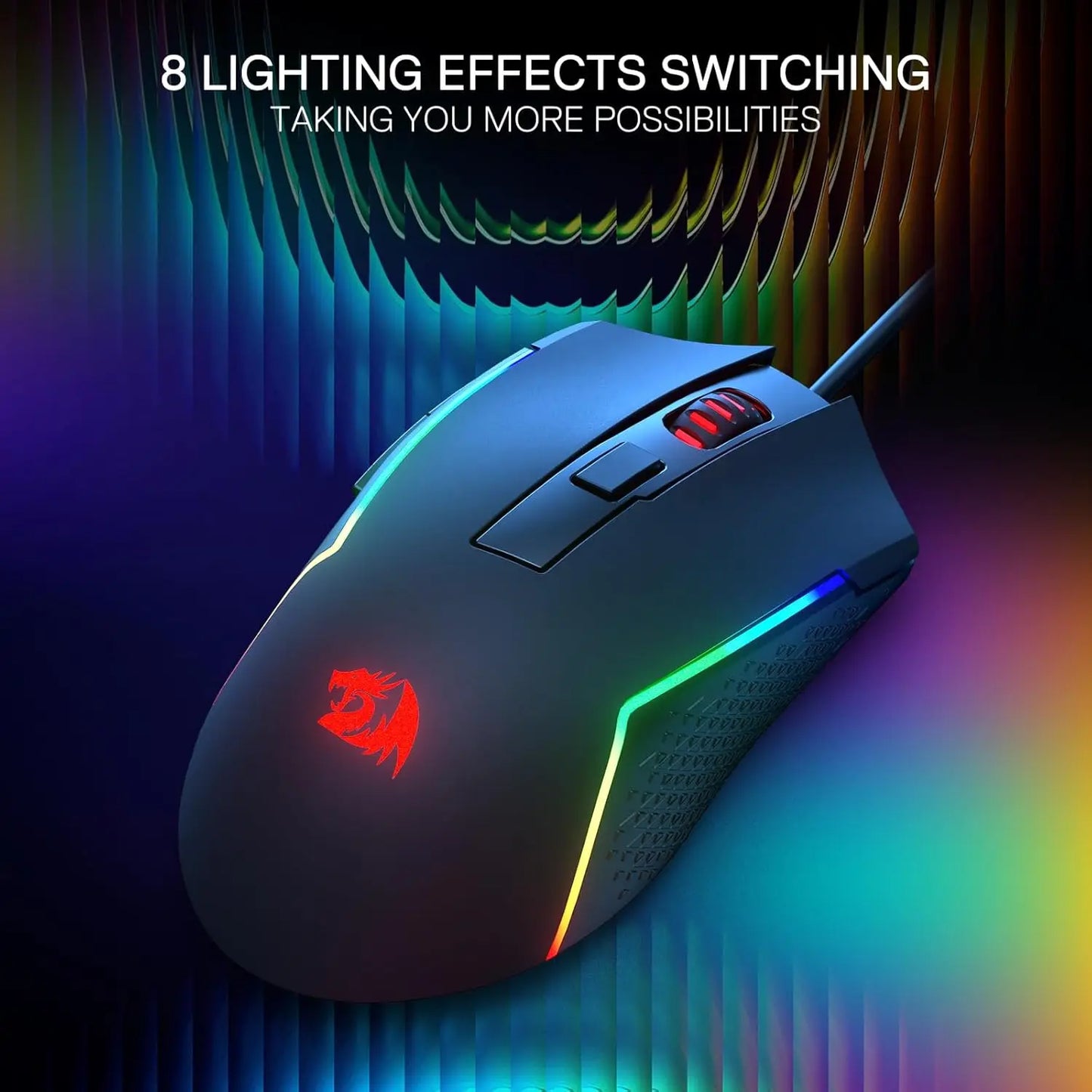 Ratón gaming con cable Redragon M616 RGB 10000 DPI óptico, 6 botones programables, 8 modos retroiluminados y software compatible con configuración DIY de teclas
