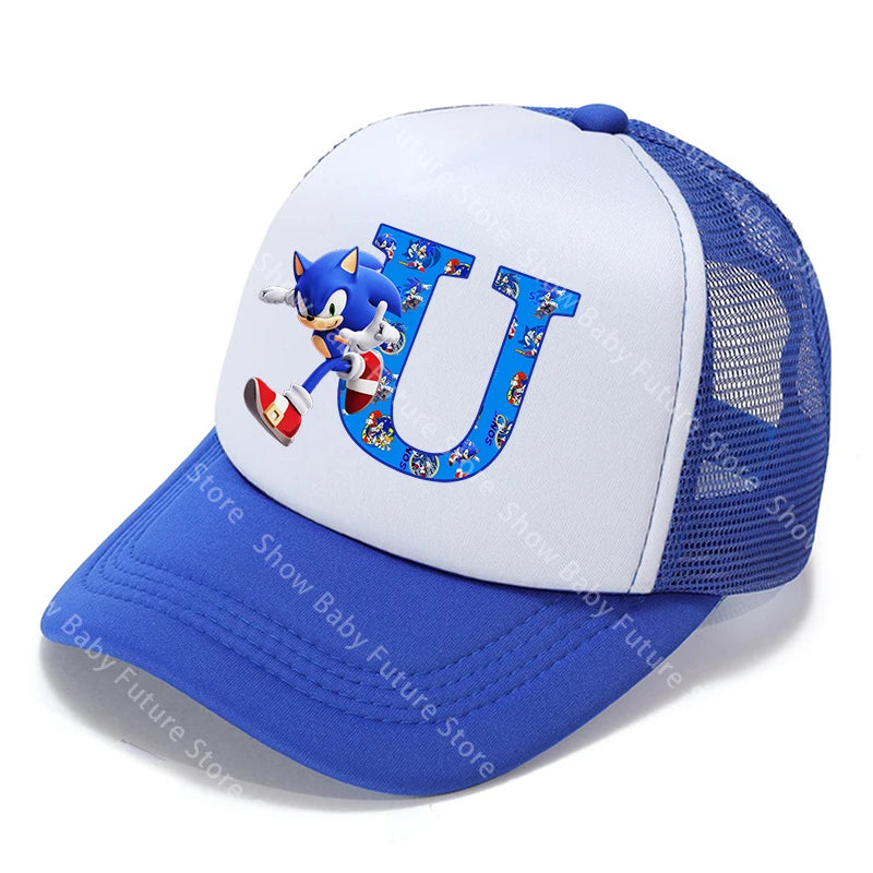Cartoon Letters A-Z Sonics Boys Girls Baseball Caps Adult Outdoor Sports Breathable Mesh Hat Cute Anime Sunbonnet Birthday Gifts