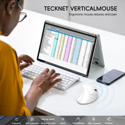 New Dual Mode Wireless Vertical Mouse Bluetooth 5.1 Silent Ergonomic 6 Buttons Type-C 2400DPI Anti-Mouse Hand for Office Laptop