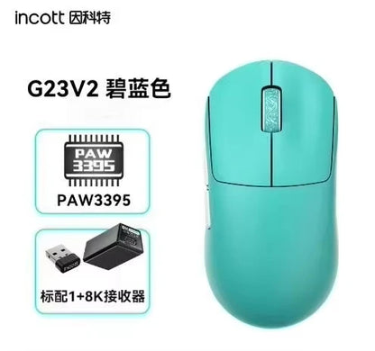 Incott G23 V2 E-sports Mouse 47g Lightweight PAW3395 Wireless 3-mode 8000Hz Polling Rate Ultra Low Latency Game Mice Custom Gift