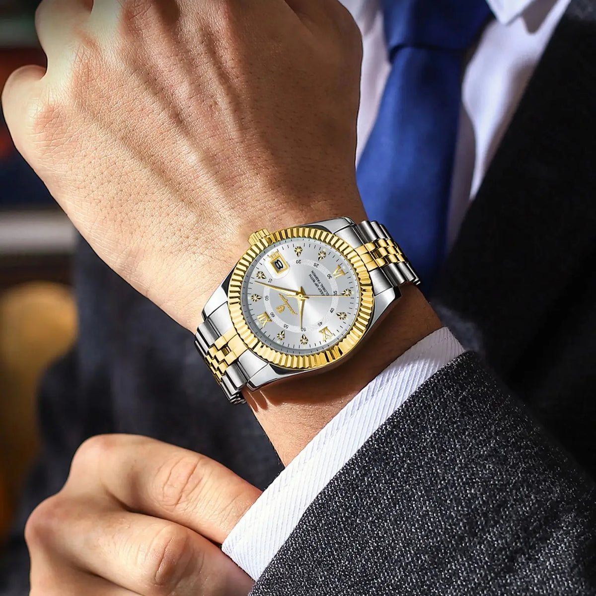 Klassisk och lyxig kvartsarmbandsur för män från POEDAGAR – Boett i rostfritt stål, datumvisning, vattentät, självlysande visare – Elegant armbandsur för arbetet eller formella tillfällen