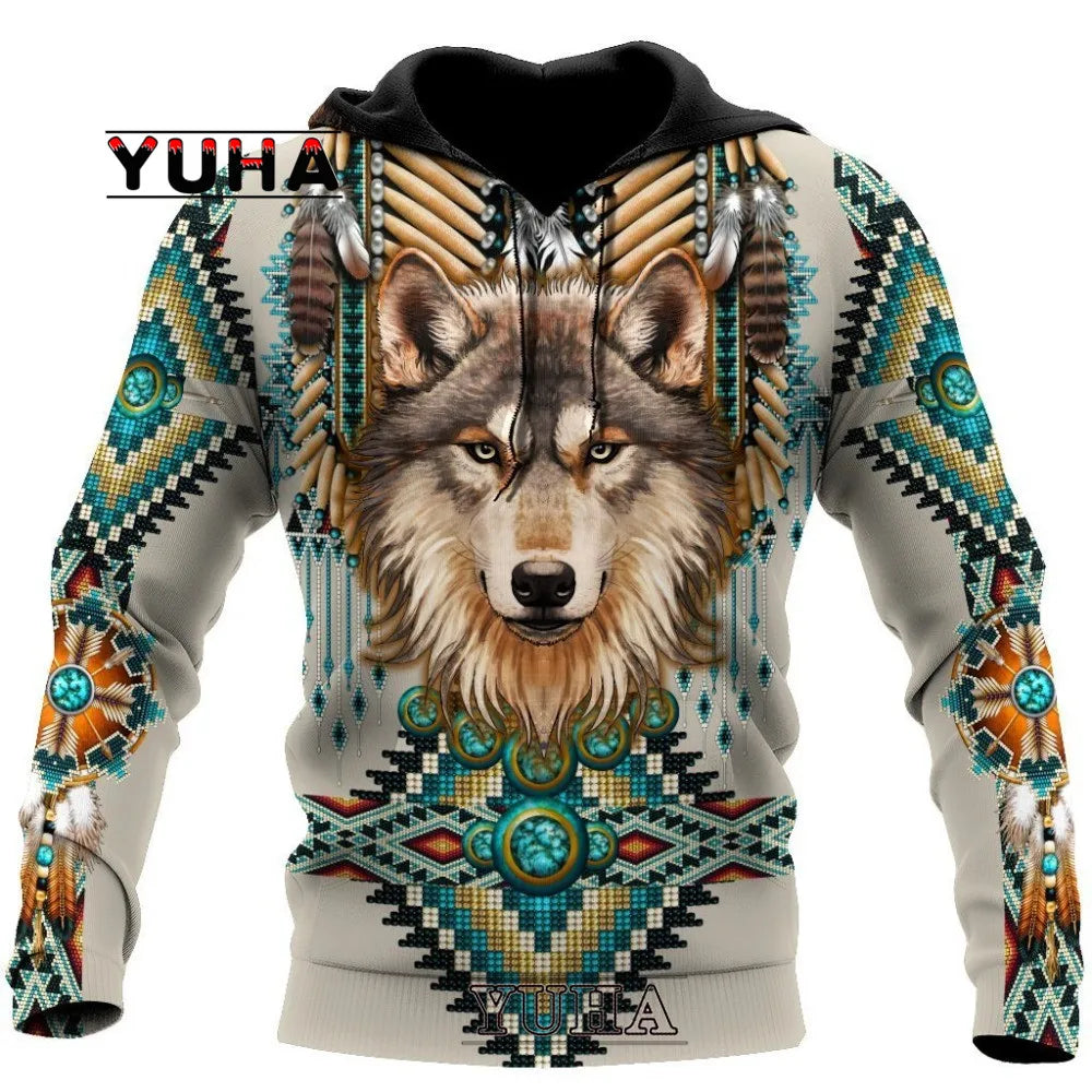 Neuer Wolf-Tattoo-Vegvisir Schwarz-Weiß 3D-Allover-Print Herren-Hoodie & Sweatshirt Unisex Casual Herbst-Trainingsanzug