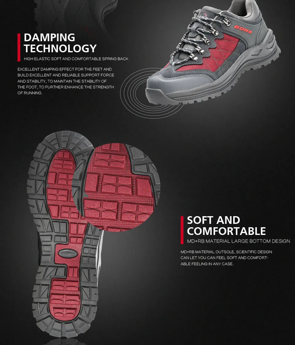 BONA 2023 New Designer Hiking Shoes Trekking Sneakers Men Walking Fishing Camping Jogging Shoes