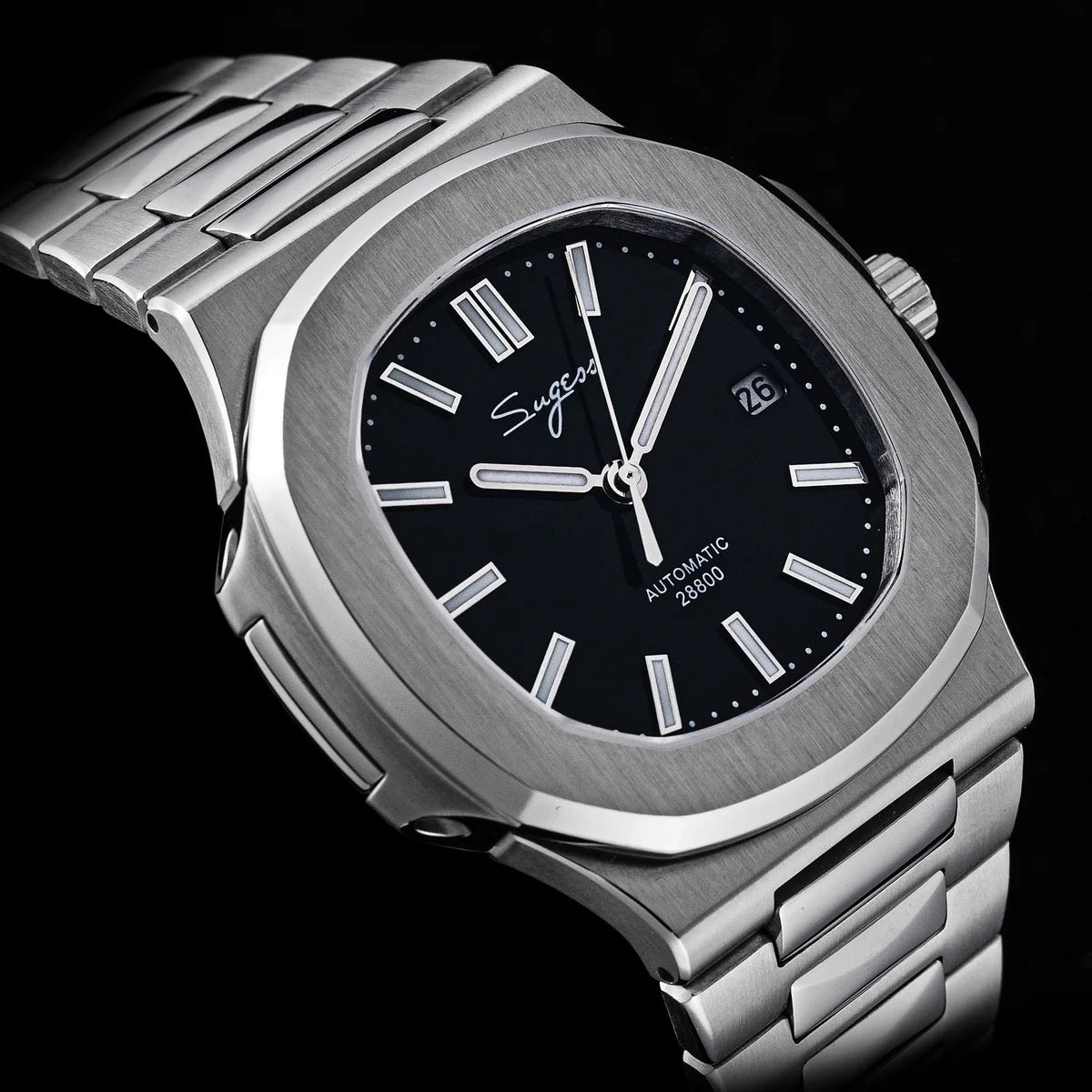 Sugess Herrenuhr, automatische mechanische Armbanduhr, Miyota 9015 Uhrwerk, MOP-Zifferblatt, Leuchtfunktion, wasserdicht bis 5bar, Luxus-Armband S466