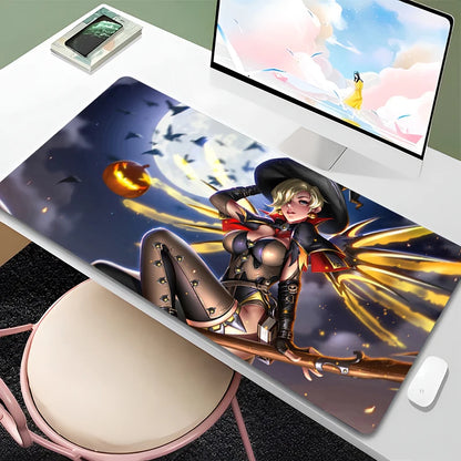 Overwatch Mercy Mauspad PC Gamer Cabinet Kawaii Mousepad XXL Sexy Anime Girl Tastaturunterlage Laptop-Gaming-Zubehör Schreibtischmatte