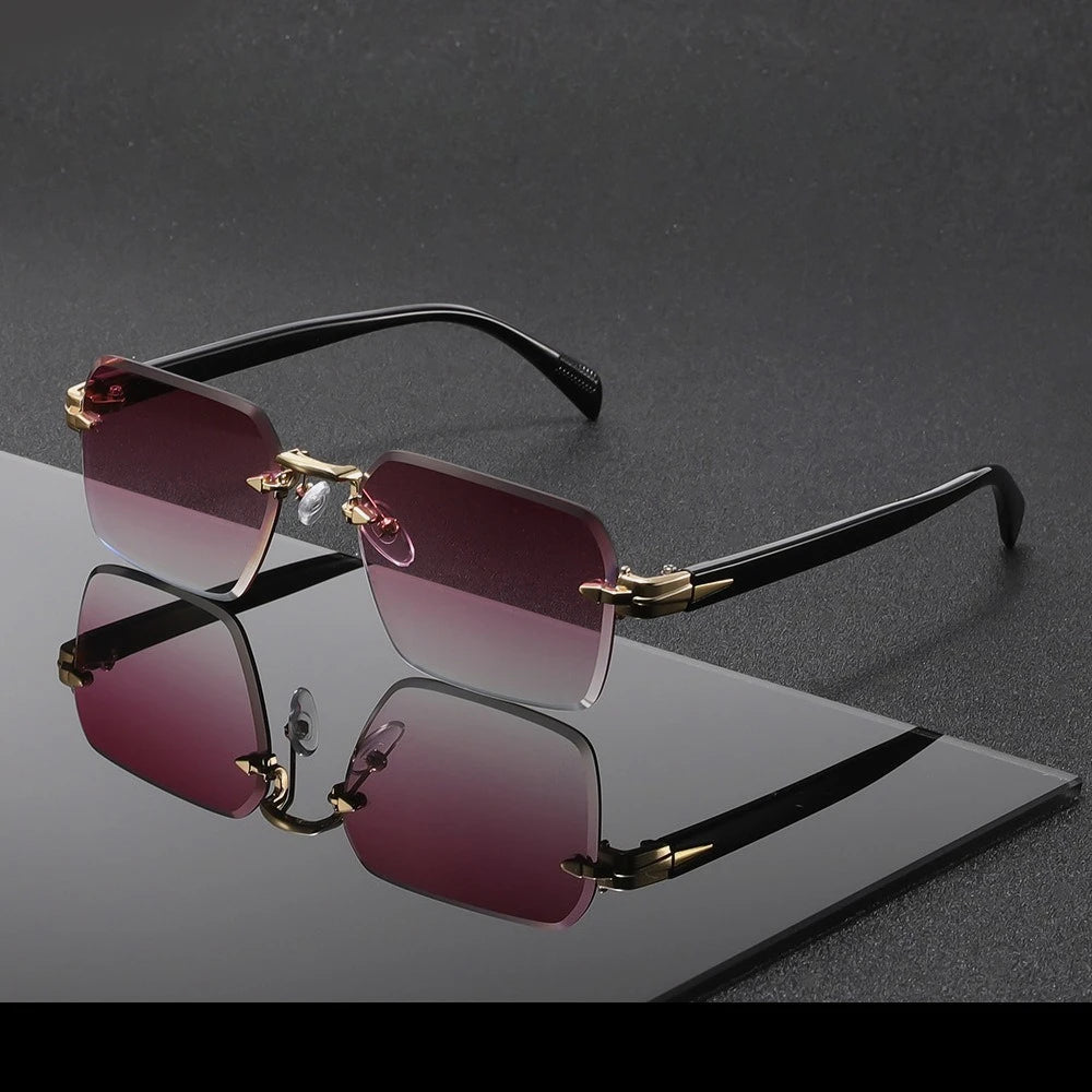 Metal Rimless Sunglasses Metal Hinges Men's Women's Beveled Edge Outdoor UV Protection Eyewear Brand Designer Stylish Glasses