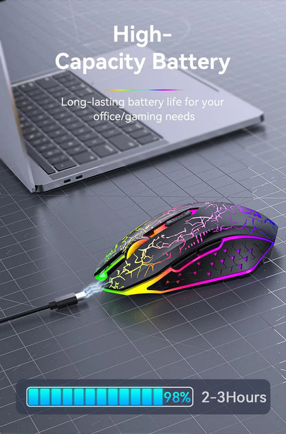 Ratón inalámbrico Bluetooth 2.4GHz recargable con retroiluminación RGB, 1600 DPI, diseño ergonómico, ratón gaming para PC, portátil y Macbook