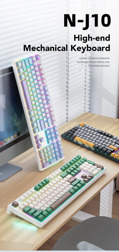 Teclado Gaming Mecânico com Fio de 108 Teclas e Retroiluminação RGB | Chip Gaming | Baixa Latência | Anti-Ghosting | para Jogadores de PC Win/Mac