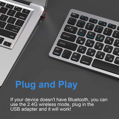 Tastiera ebraica ultra sottile Bluetooth e 2.4G Dual Mode Israel, tastiera wireless a bassa rumorosità per iOS, iPad, tablet Android e Windows