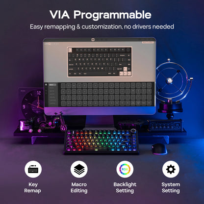 Teclado Mecânico EPOMAKER x AULA F75 Ultra VIA Programável 75% ANSI US QWERTY com Gasket, com Fios/Bluetooth/2.4Ghz Sem Fios