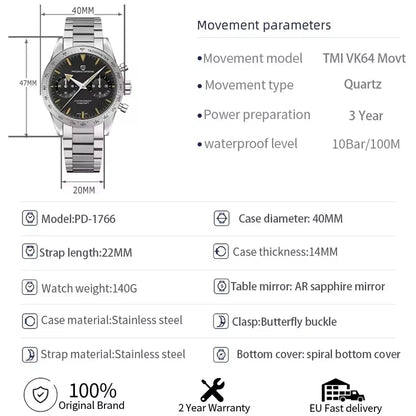 PAGANI DESIGN New 2026 Retro Luminous Moon Watch men Quartz speed Sport Chronograph AR Sapphire mirror VK64 Steel Men's Watches