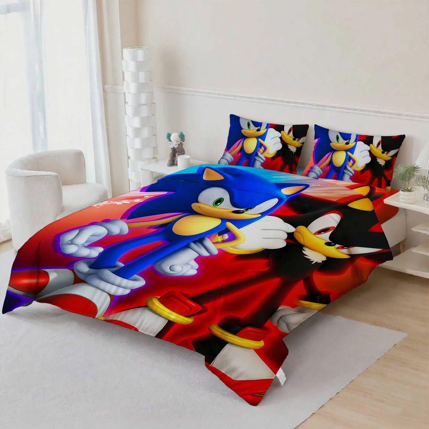 Cute Sonics Boy Bedding Set Digital Cartoon Sonics Duvet Cover Comforter Bed Youth Kids Girl Boys Gift