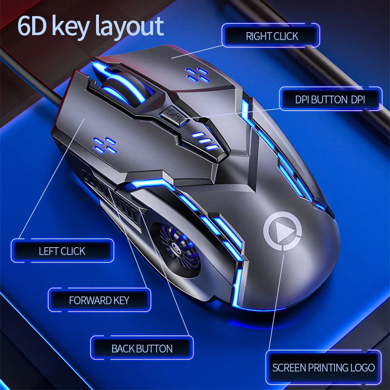 Ratón gaming ergonómico con cable YINDIAO RGB silencioso, retroiluminación LED, 3200dpi, 6 botones, G5 USB, ratón mecánico para PC, portátil y ordenador